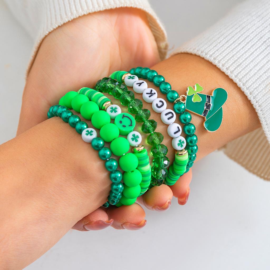 Festival Gifts Foliage Letter Bracelet Simple Green Beaded Bracelet Beer Festival Bracelet