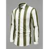 Men's Olive Green Vertical Striped Long Sleeved Shirt with Collar, European and American Business Daily Casual Versatile Top