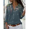 Women Long Sleeve Shirt 3d Flower Print Loose Fit Turn Down Collar