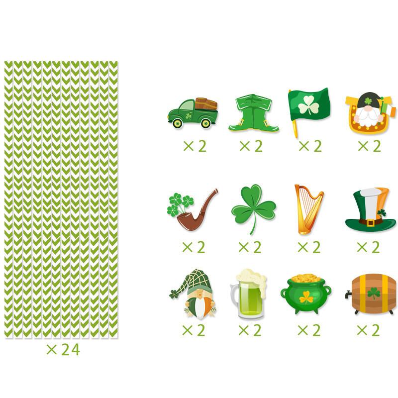 

Theme St Patrick Clover Pattern Disposable Paper Straw Party Decoration Prop StyleB