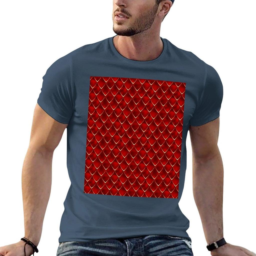 Red Dragon Scales TShirt Vintage Print Crew Neck Tee