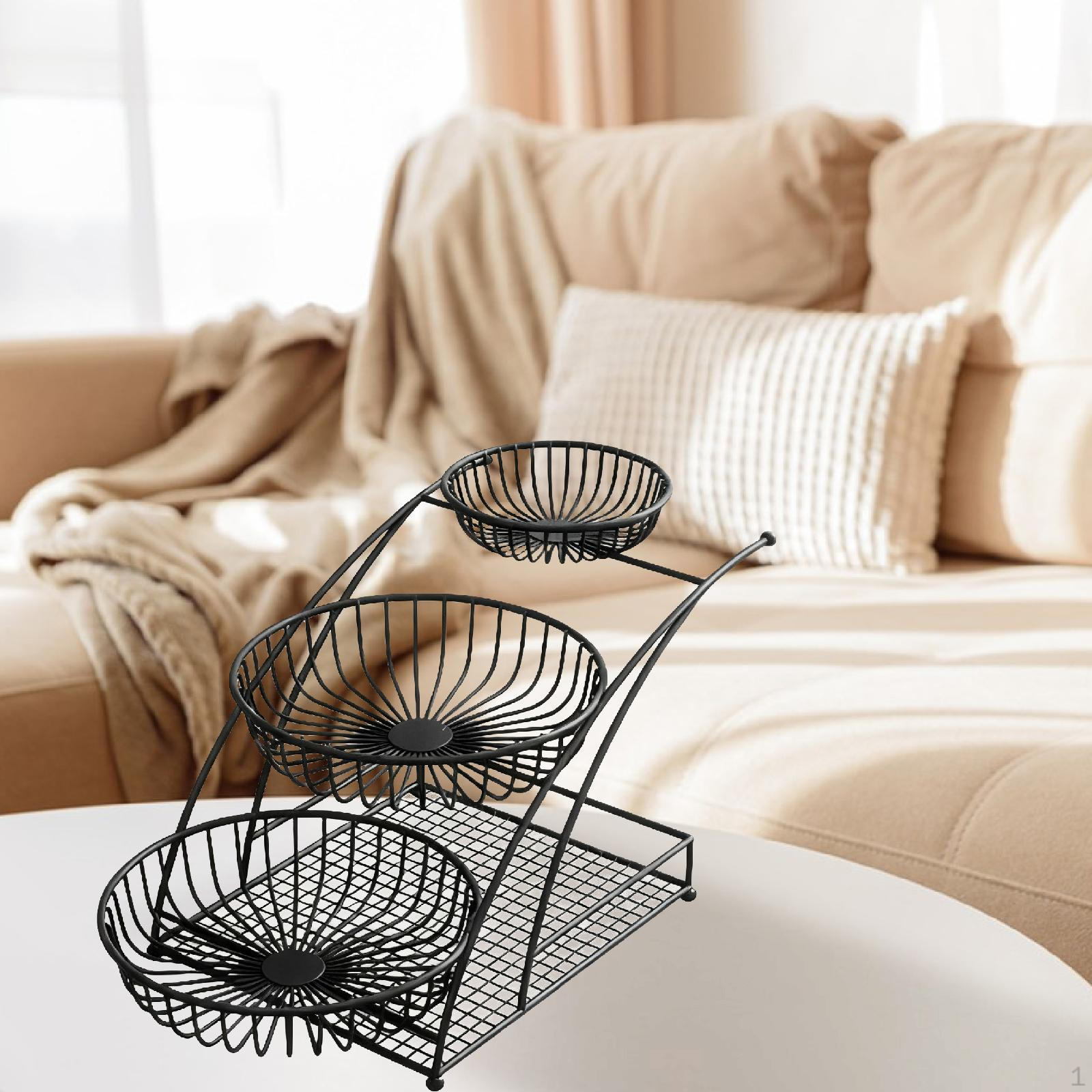 

3-ярусная фруктовая корзина Декор Настольное украшение Стойка для демонстрации Органайзер для хранения для столешницы чёрный