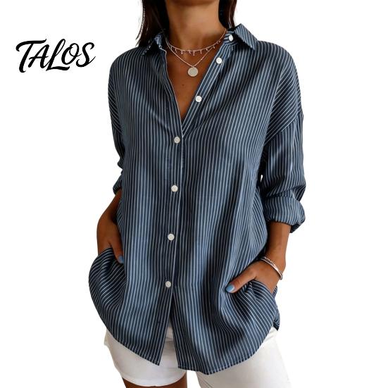 Tägliche Bluse Damen Gestreiftes Hemd für Sommer Herbst, Knopfleiste Einreiher Bluse, Elegant Lässig Langarm Hemdbluse