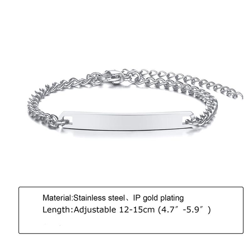Custom Personalized Name ID Bracelet Gilrs Boy Gifts, Stainless Steel Curb Chain Link Crown Bracelet Not Allergic