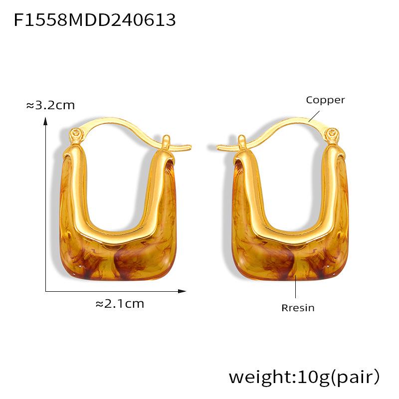Korean Trendy Gold-Plated Resin Earrings: Fashionable Bag-Shaped Studs