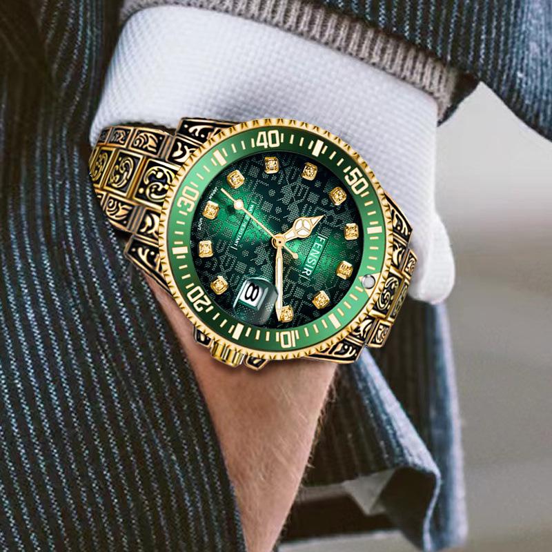 Patterned Steel Band Bracelet Men's Quartz Watch Waterproof Watch Fashionable Personalized Outdoor Sports Reloj