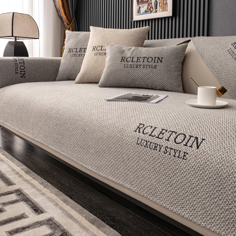 

Роскошная хлопковая льняная диванная подушка для гостиной, нескользящее полотенце для дивана, чехол для углового дивана с вышивкой, чехлы для домашнего декора 70x70cm светло-серый