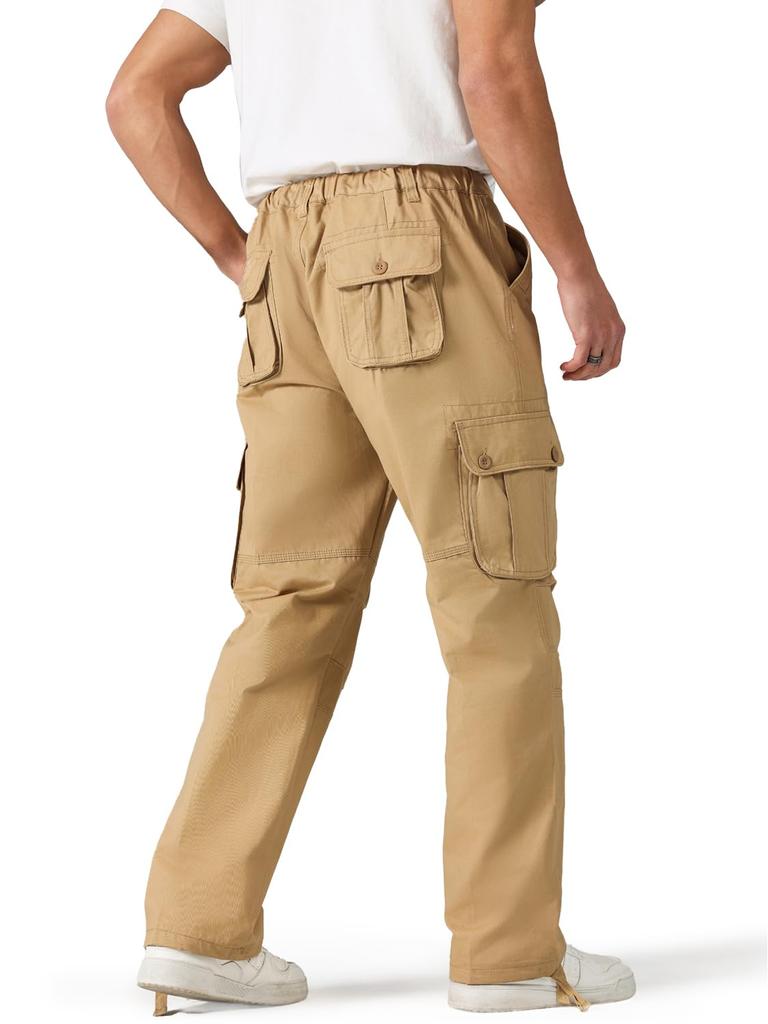 Swoemc Cargo Sizes Loose Solid Winter Men's Pants, 6-Pocket Trousers, M-5XL, Workwear, Fit, Multi-functional, Cotton, Color, Spring, Autumn, (Khaki,