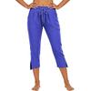 Women's High Waist Split Hem Capri Pants Casual Sporty Gym Workout Yoga Lounge Pants with Drawstring Waist and Side Pockets