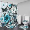 4Pcs Shower Curtain Set with Non-Slip Bath Mat, Toilet Lid Cover, Contour Rug & 12 Hooks, Bathroom