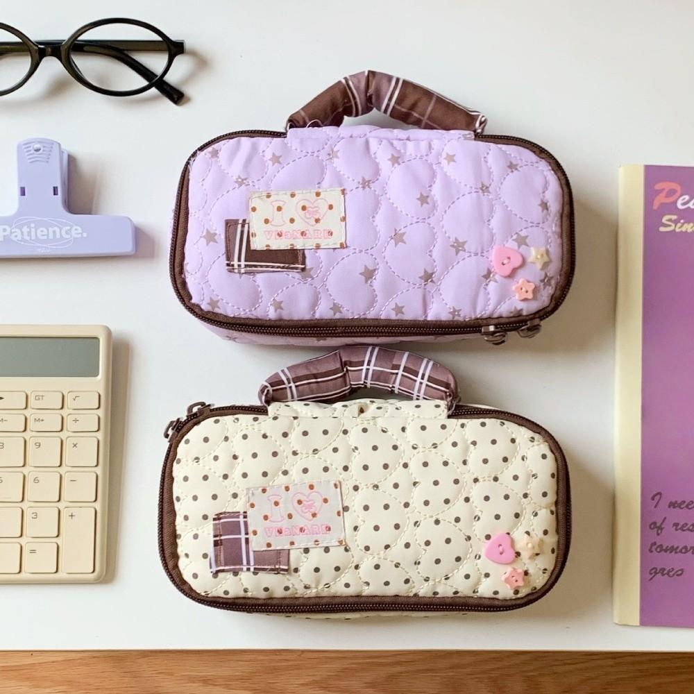 Large Capacity Korean Stationery Bag Star Love Heart Pen Storage Bag Dot Cloth Pencil Case Student