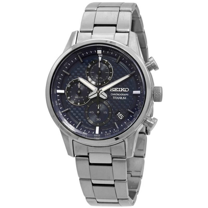 Seiko Men's Blue 100 Meters Waterproof Quartz Titanium Strap 41.6Mm Watch Dial Ssb387