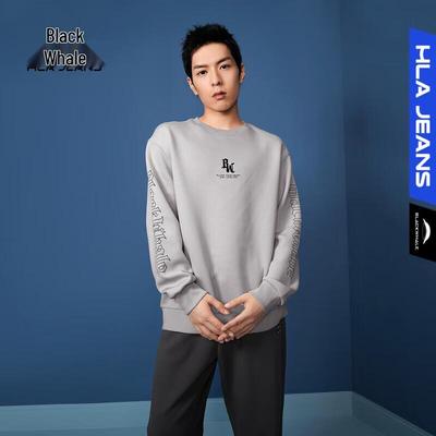 Bluza męska HLA Black Whale z nadrukiem literowym z okrągłym dekoltem