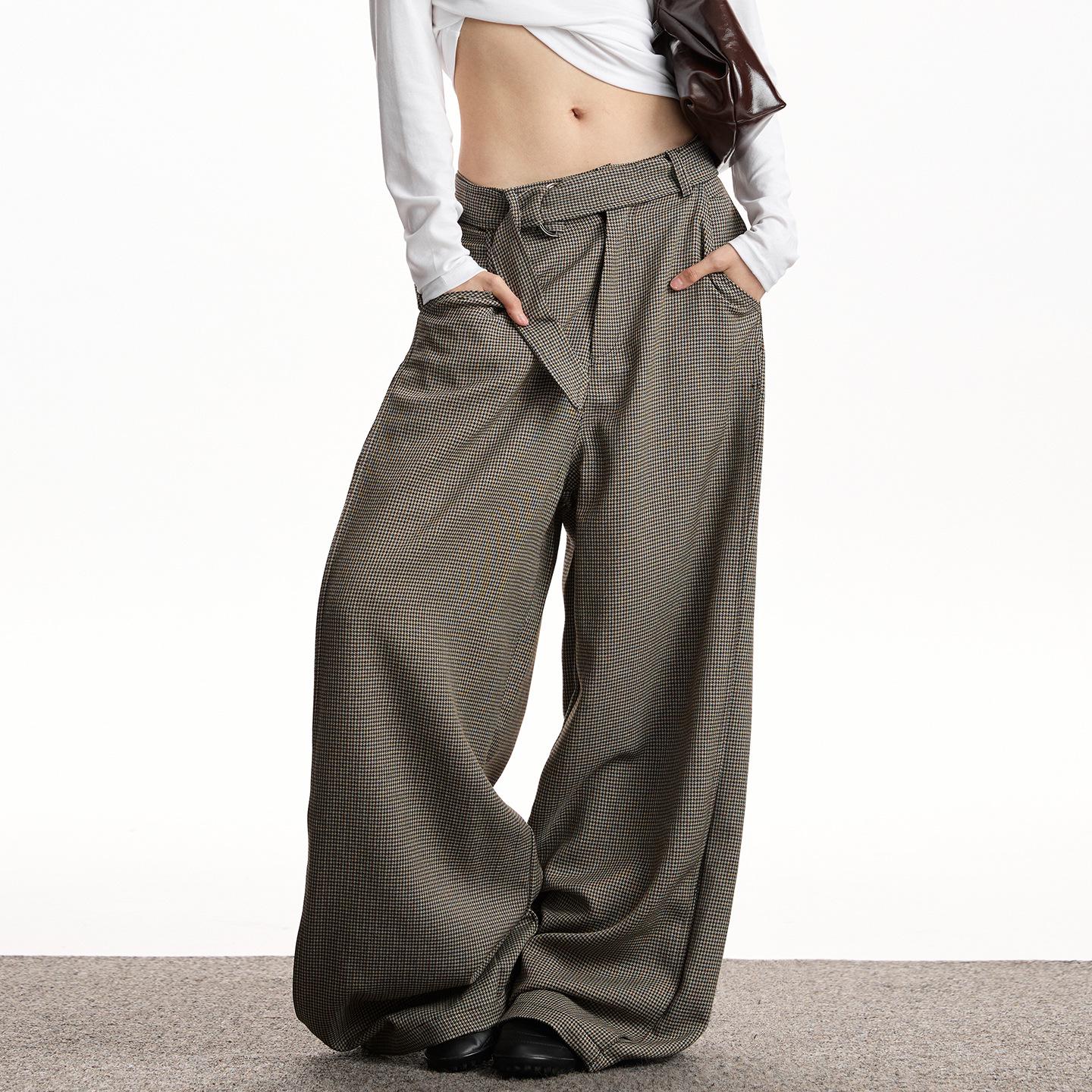 Unisex Retro Houndstooth Wide-Leg Casual Pants - Slimming, Comfortable Fit XL