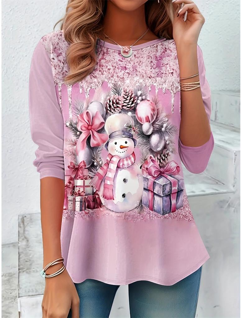 Women's Sweatshirt 3D Prints Christmas Theme Kawaii Graphics Long Sleeve T-shirt Casual Loose Fit O-Neck Tee Long Sleeve Tops