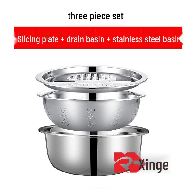 Multifunctional Stainless Steel Grater Bowl: Vegetable Slicer, Colander, and Rice Rinsing Strainer