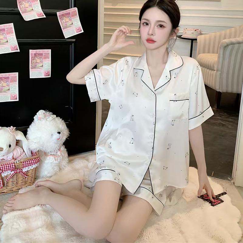 French Lapel Print Loungewear Set, Summer Cool Pajamas Are Thin and Cover the Meat, and Pajamas Are Worn Outside the Home.