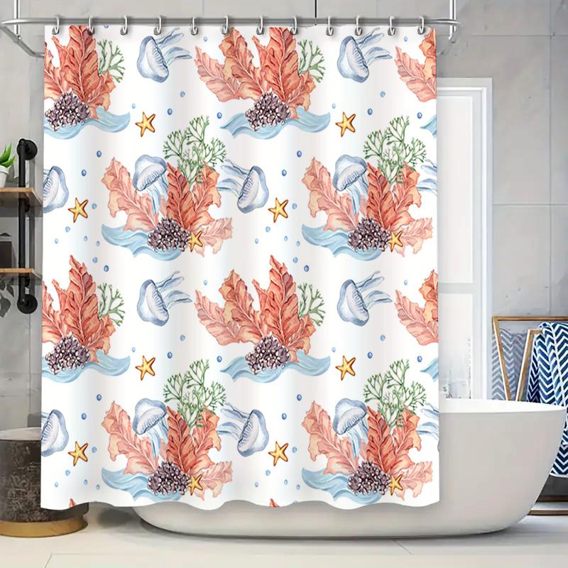 

Seaside Coral Blue Starfish Bath Shower Curtain Waterproof Fabric Decorative 3D Printing Kitchen Sink Splashbacks Home Decoratio W60H190(CM)-1 Pcs