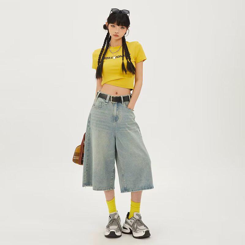 Women's High Waist Wide Leg Capri Denim Shorts - Summer 2024 Thin Style, Slimming Petite Fit