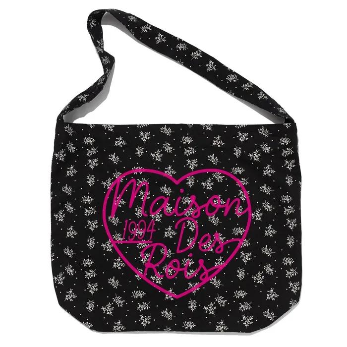 Maison Heart Floral Pattern Eco Bag (Black)