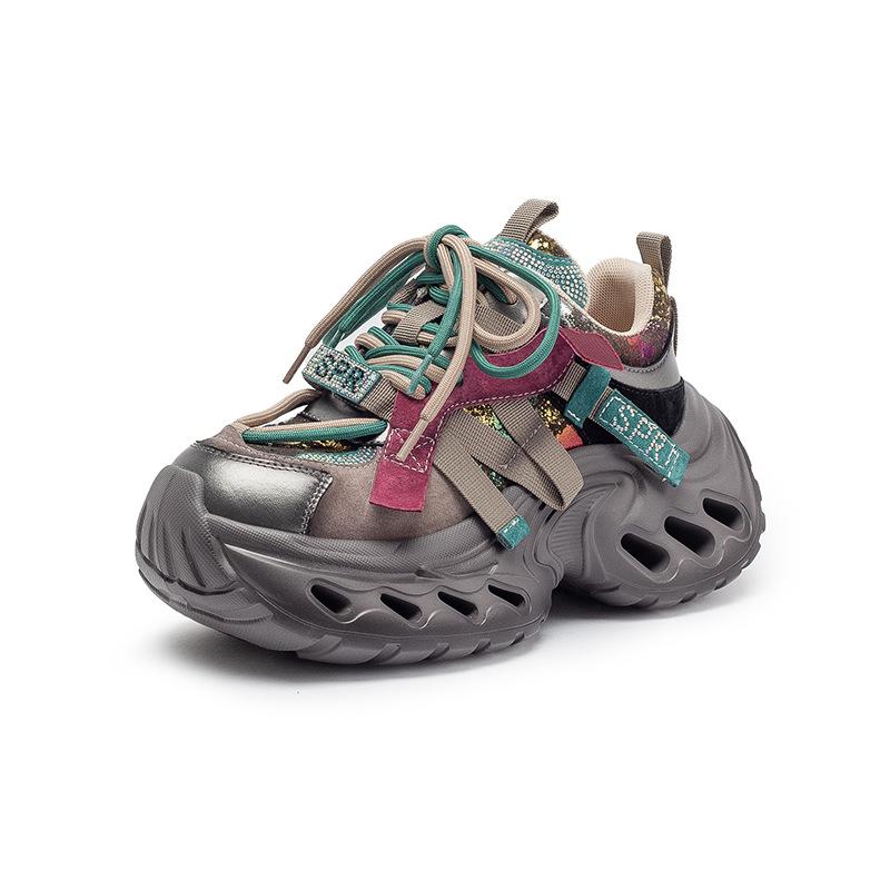 Bequeme Erhöhende Lässige Dad-Schuhe Bunte Klobige Sohle Retro-Stil Damen-Sneaker