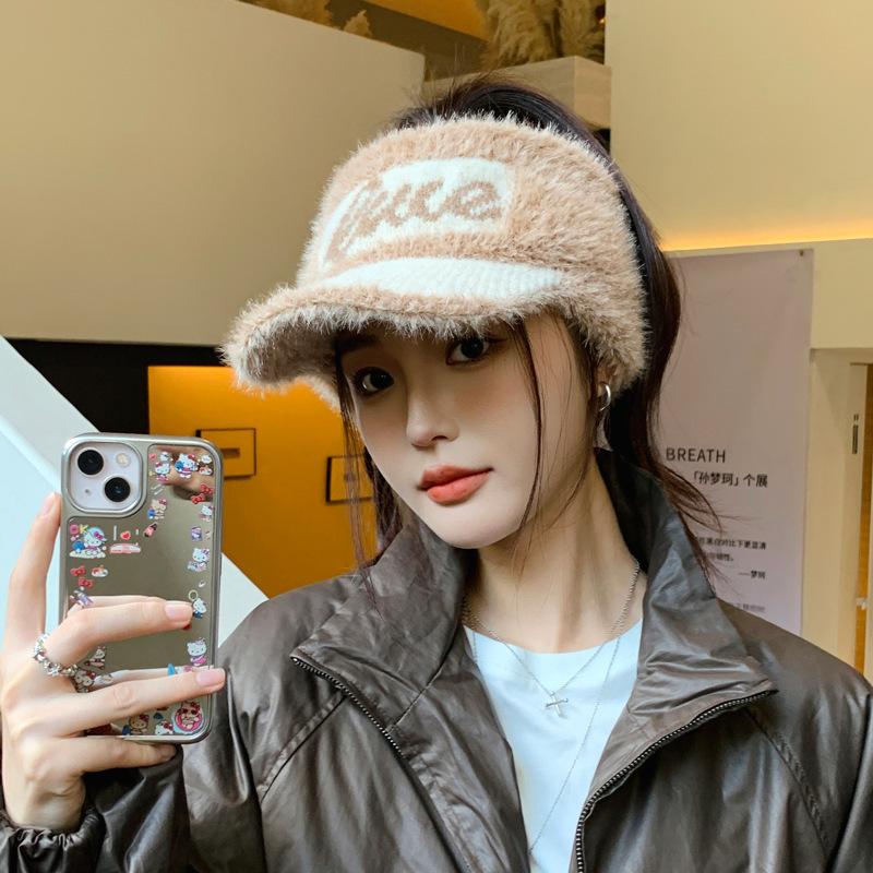 New Autumn and Winter Knitted Hat Women's Fashion Letter Baseball Cap Outdoor Cycling Warm Ear Protection Plush Duck Cap