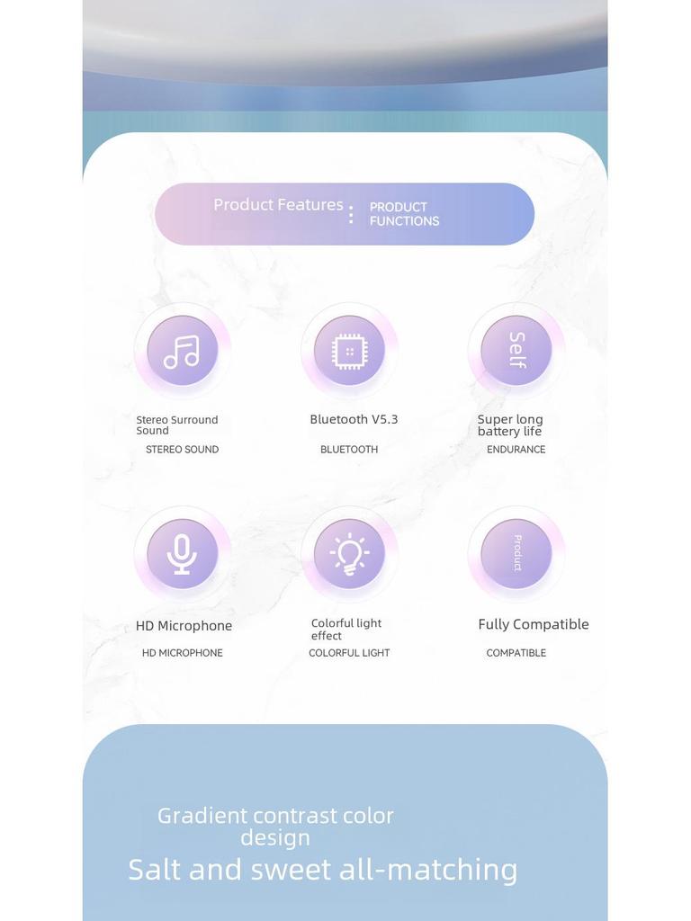 Világító színátmenetes macskafüles Bluetooth fejhallgató online órákhoz és játékhoz - univerzális ajándék kiadás
