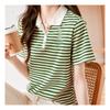 Navava Casual Cat Embroidery Striped Short Sleeve Polo Shirt Nt677