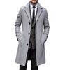 Men's Wool Mid-Length Overcoat Slim Fit Trench Coat for Fall and Winter