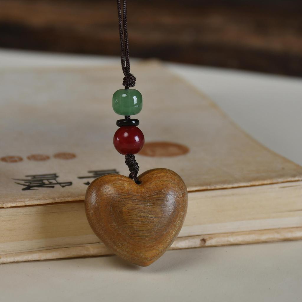 Heart-Shaped Rosewood & Green Sandalwood Carving Ornament