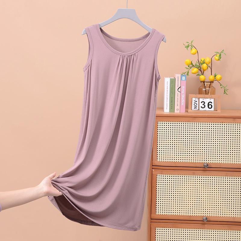 Loose Pleated Sleeveless Vest Skirt Medium and Long Nightdress Home Pajamas Large Size Thin Women's Dress