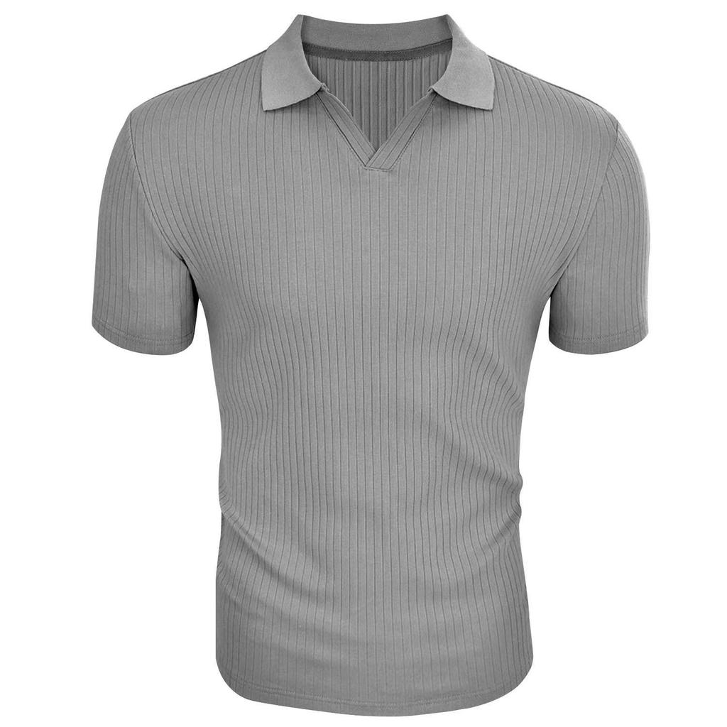 European & American Summer POLO Shirt - Men's V-neck, Lapel, Vertical Stripe, Short Sleeve T-shirt