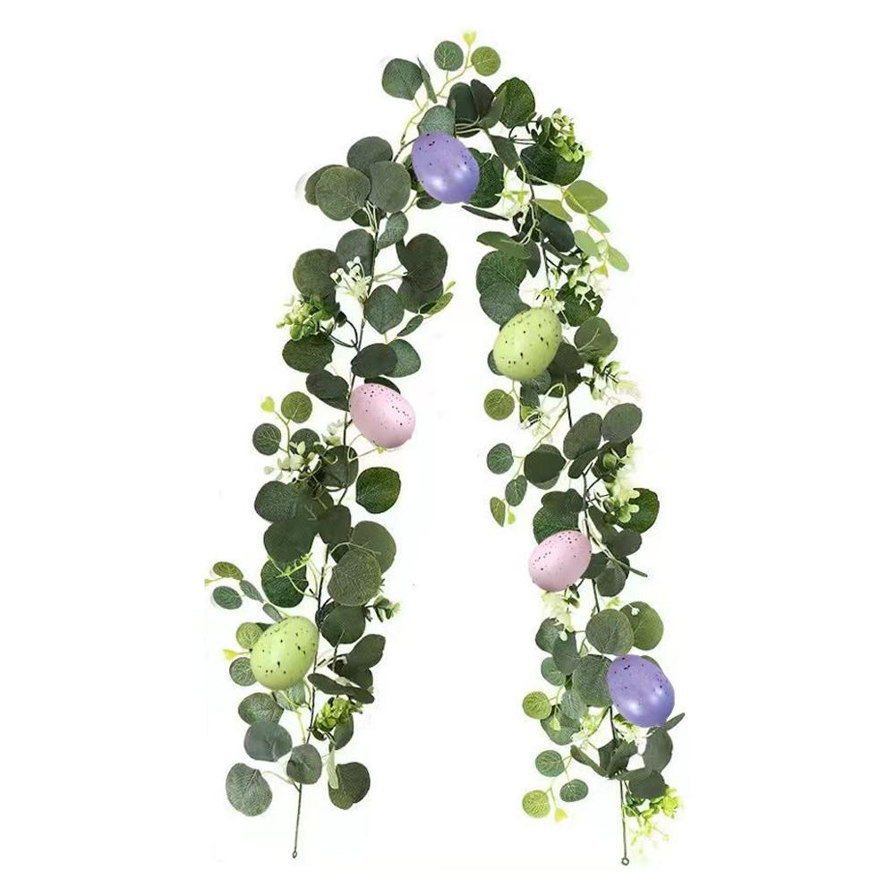 Easter Garland Artificial Garland with Easter Egg,Eucalyptus Garlands for Mantle Eucalyptus Fake Flower Wall Hanging Plant Decor