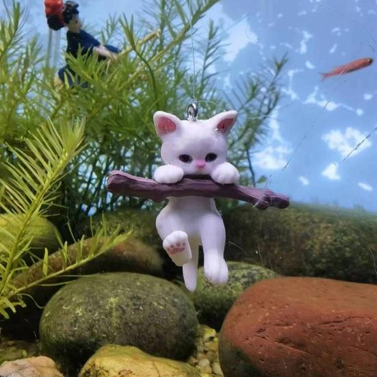 Yousheng 1 Set Fish Tank Decoration Exquisite Mini Cat Statue Ornament with Small Floating Ball Aquarium Accessories