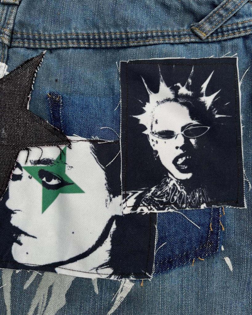 2026 Punk Streetwear Star Print Denim Collage Skirt