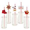 24Pcs Christmas Straw Snowman Elk Santa Hat Holiday Decoration Food Grade Plastic Xmas Disposable Drinking Straw Party Supplies