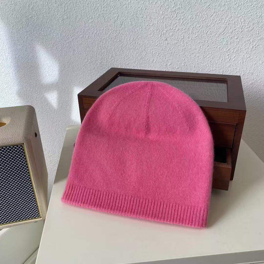 

Вулична в язана шапка з 100% вовни мериноса жіноча осінньо-зимова тепла потовщена двошарова вовняна шапка однотонна універсальна шапка-пуловер M（56-58cm） рожевий