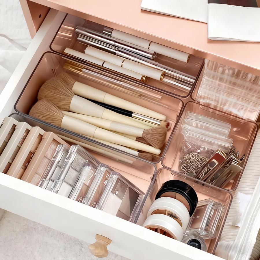 Clear Desktop Storage Box: Portable Plastic Organizer for Makeup & Small Items