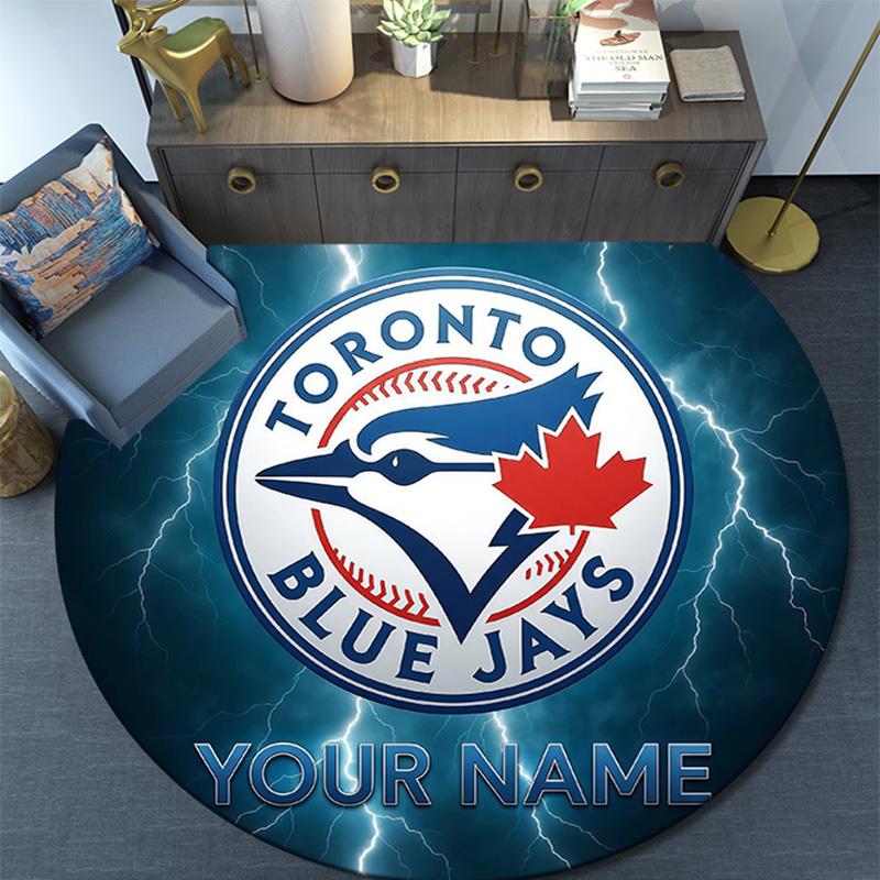 Custom Name Toronto Blue Jays Round Area Rug,Carpet Rug for Living Room Bedroom Sofa Playroom Decor,Non-slip Floor Mat