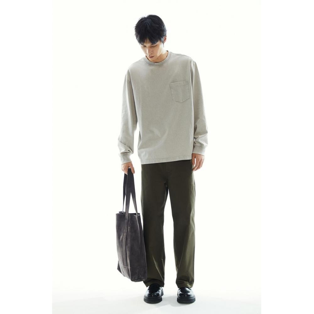 H M wasHed Look Jersey Top Loose Fit Dusty Green