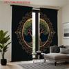 Set Of 2 Flat Printing Curtains Dark Background Tree Circle Ornate Frame Fantasy Style Home Decor Polyester Curtain