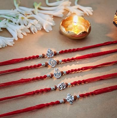 Rakhi for Brother - Set of 5 With Greeting Card, Traditional Indian Rakhi For Raksha Bandhan Designer Rakhi Thread for Bhaiya Design02-2026
