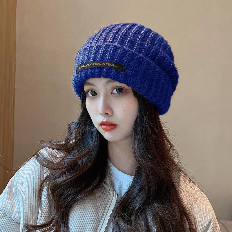 Big Head Circumference Showing Face Small Hat Women's Autumn and Winter Loose Black Woolen Hat Cold Hat Trendy Ins Versatile Warm Knitted Hat