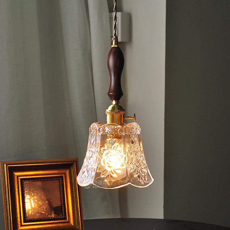 

Oeny Walnut Wood & Carved Glass Pendant Light