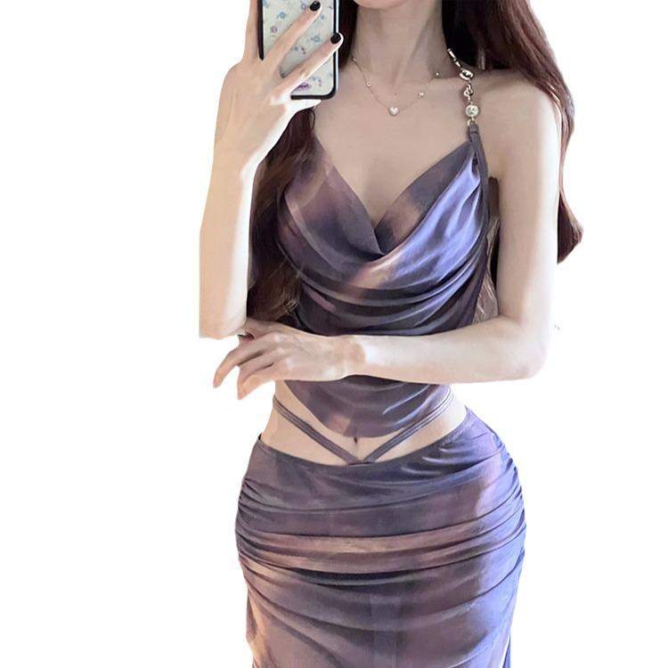 2024 Women's Three-Piece Bikini Set with Long Skirt - Sexy Gathered Swimwear for Seaside Vacations