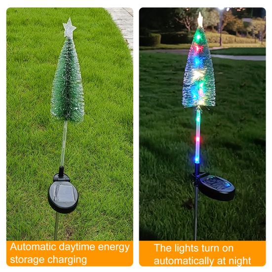 Solar Powered Christmas Tree Lights Outdoor Waterproof LED Lawn Lights with Star Topper Colorful Holiday Garden Decoration for Yard Patio