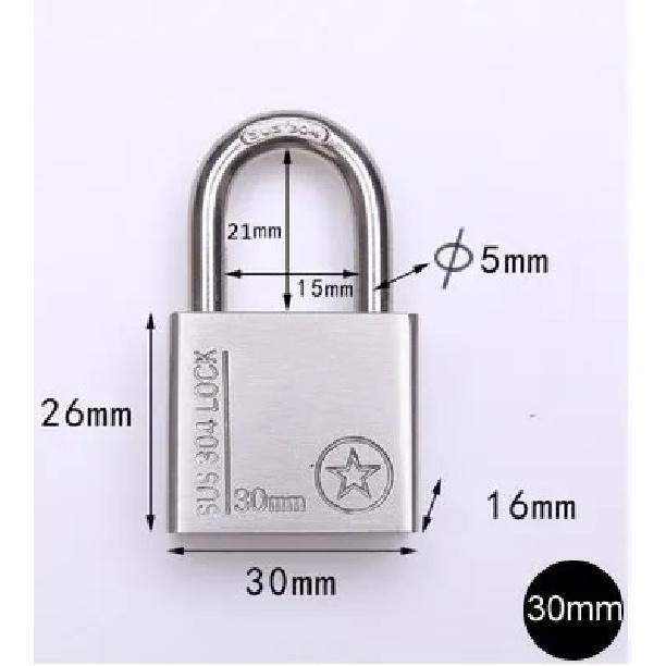 Factory outlets Stainless steel 304 outdoor padlock Waterproof anti-rust anti-theft corrosion-resistant Ocean Ships Outdoor short hook 30MM