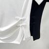 New Chinese Short-sleeved T-shirt for Women's New Women's Round Neck White Cotton T-shirt Chinese Style Buckle Slit Top