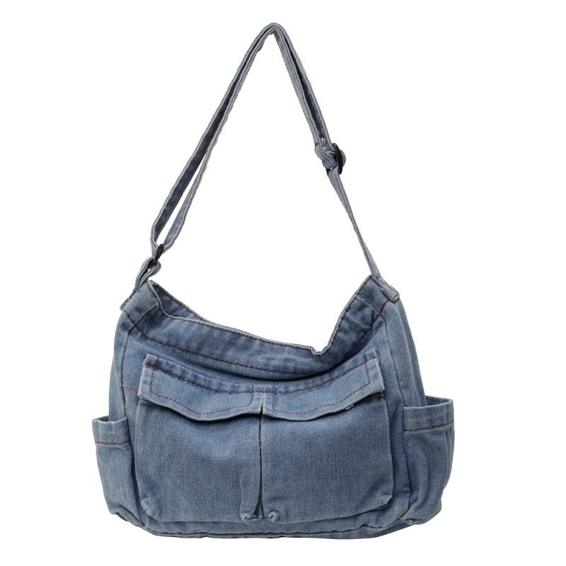 Large Capacity Denim Bag Women's Shoulder Bag Student Class Commuter Crossbody Bag Tote Bag