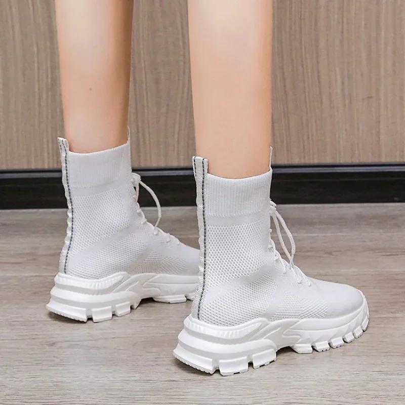 Fashion 2025 Autumn Winter New Couple Socks Shoes Women Thick-soled Casual Large Size Net Red Knitted Short Boots Women Botas De Mujer